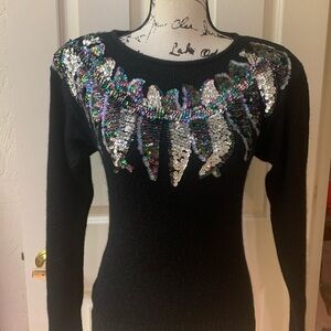 Vintage Extra Energy De Rotchild Sequin Embellished Black Silk & Angora Sweater